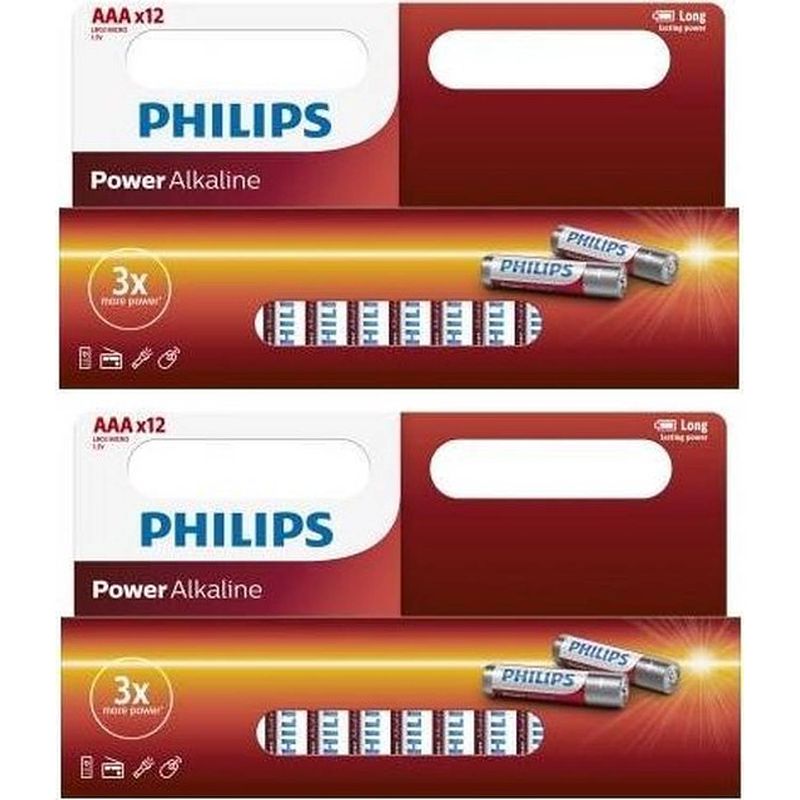 Foto van 24 stuks (2 blisters a 12st) - aaa r3 philips power alkaline