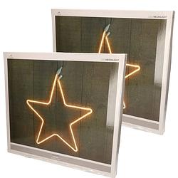 Foto van Set van 2x stuks verlichte neon sterren/kerststerren decoratie 200 lampjes warm wit 54 cm - kerststerren