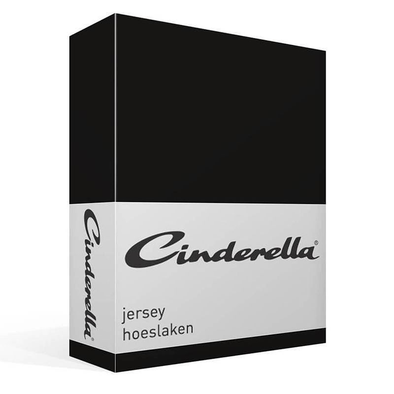 Foto van Cinderella jersey hoeslaken - 100% gebreide jersey katoen - lits-jumeaux (160x210/220 cm) - black