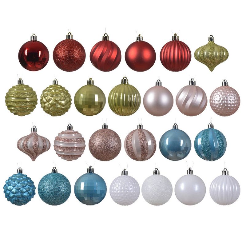 Foto van Decoris gedecoreerde kerstballen - 30x -plastic - gekleurd- 7cm - kerstbal