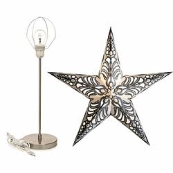 Foto van Decoratie kerstster wit/zilver 60 cm inclusief tafellamp/lamp standaard - kerststerren