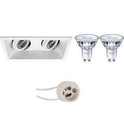 Foto van Led spot set - pragmi zano pro - gu10 fitting - inbouw rechthoek dubbel - mat wit - kantelbaar - 185x93mm - philips -