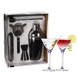 Foto van Excellent houseware cocktails maken set 5-delig met 4x martini glazen - cocktailshakers