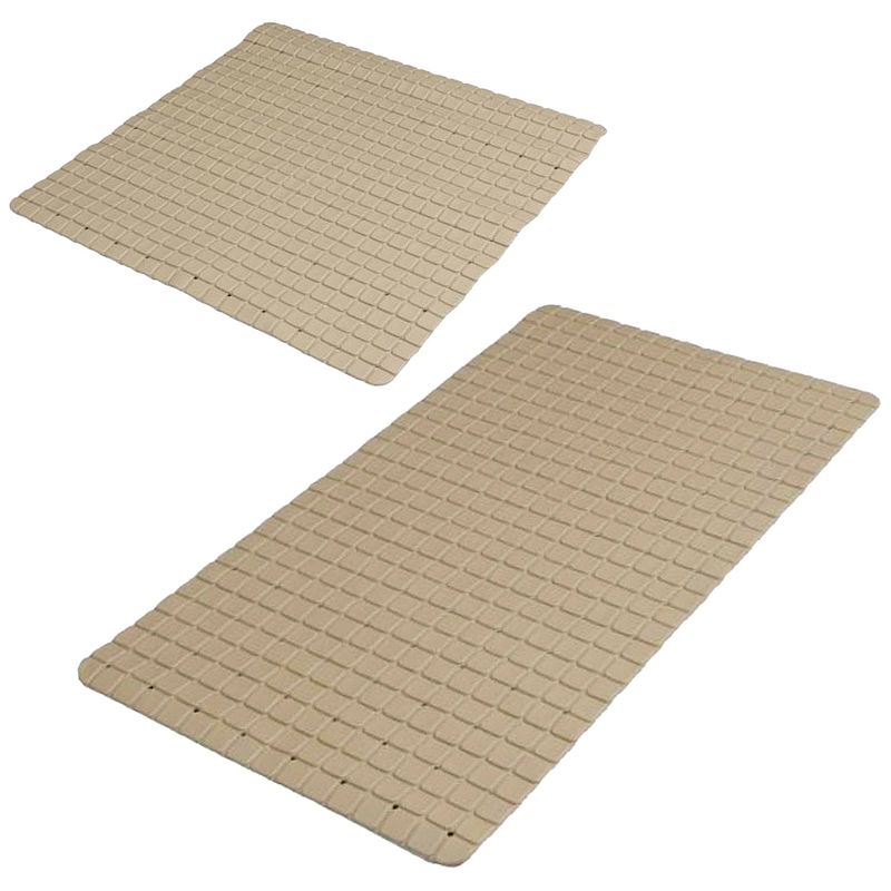 Foto van Urban living douche/badkamer anti-slip matten set - 2x stuks - rubber - beige - badmatjes