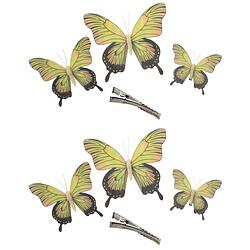 Foto van 6x stuks decoratie vlinders op clip - geel - 3 formaten - 12/16/20 cm - hobbydecoratieobject