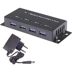 Foto van Renkforce 4 poorten usb 3.2 gen 1-hub met metalen behuizing, voor wandmontage zwart