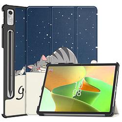 Foto van Basey lenovo tab p11 pro (2e gen) hoesje kunstleer hoes case cover - kat