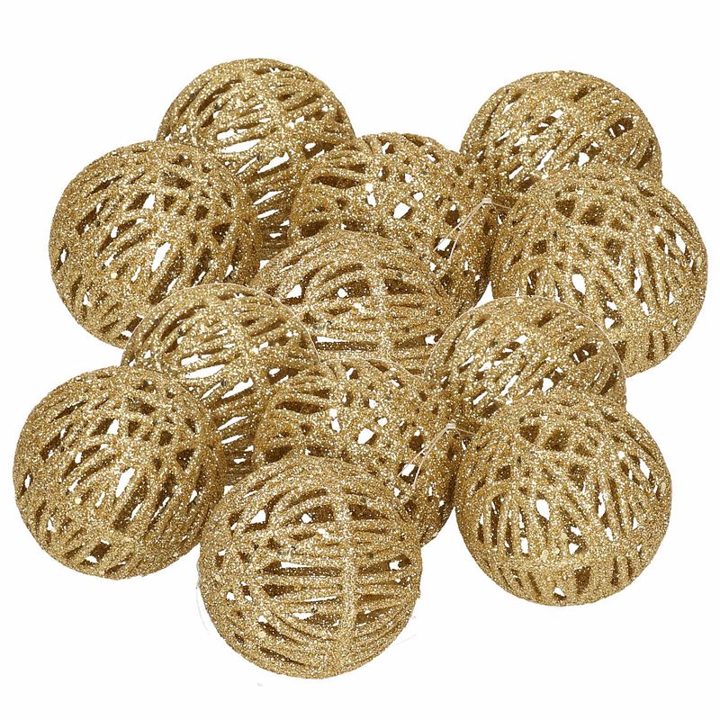 Foto van 12x rotan kerstversiering kerstballen goud met glitter 5 cm - kerstbal