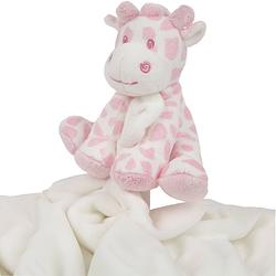 Foto van Suki gifts pluche gevlekte giraffe knuffeldier - tuttel doekje - roze/wit - 30 cm - knuffeldoek