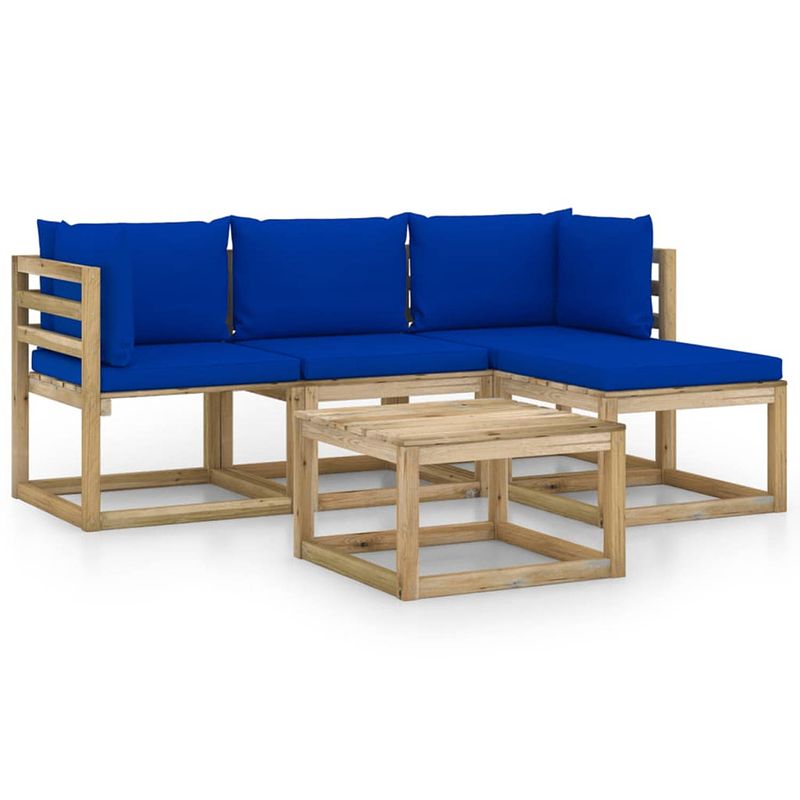 Foto van Vidaxl 5-delige loungeset met blauwe kussens