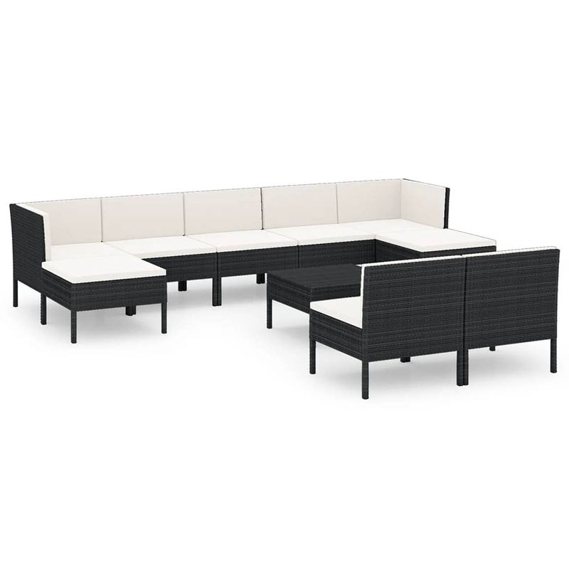 Foto van Vidaxl 10-delige loungeset met kussens poly rattan zwart