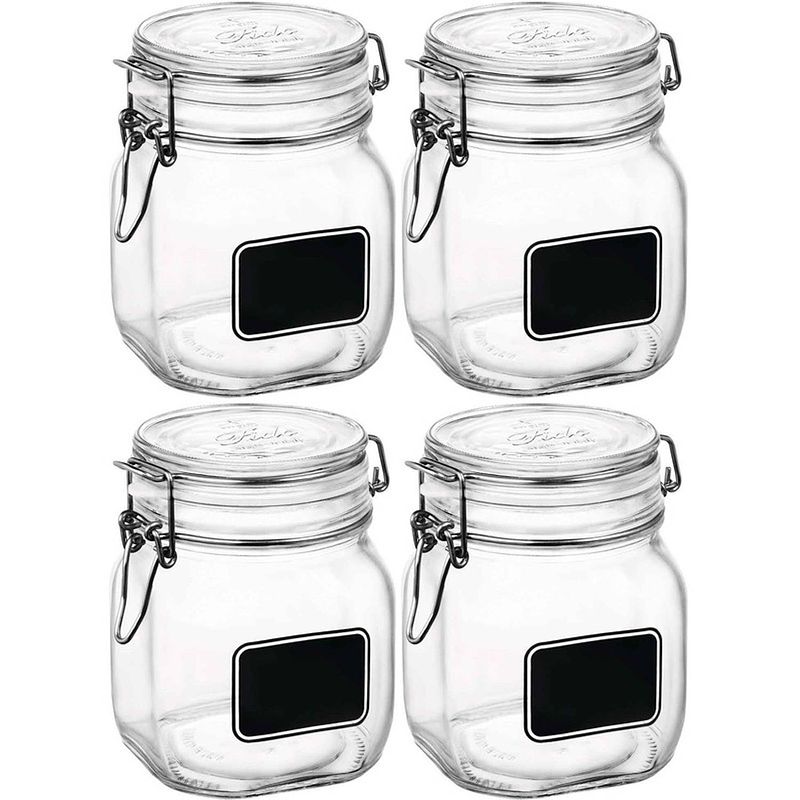 Foto van 4x luchtdichte potten transparant glas met krijtbordje 750 ml - weckpotten
