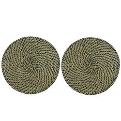 Foto van 2x stuks placemats rond groen/zwart zeegras 38 cm - placemats