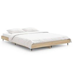 Foto van The living store bedframe sonoma eiken - 193 x 143 x 20 cm - duurzaam hout - metalen poten - multiplex lattenbodem