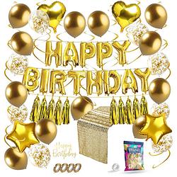Foto van Fissaly® 45 stuks gouden verjaardag decoratie versiering met ballonnen - happy birthday party goud - feest - helium