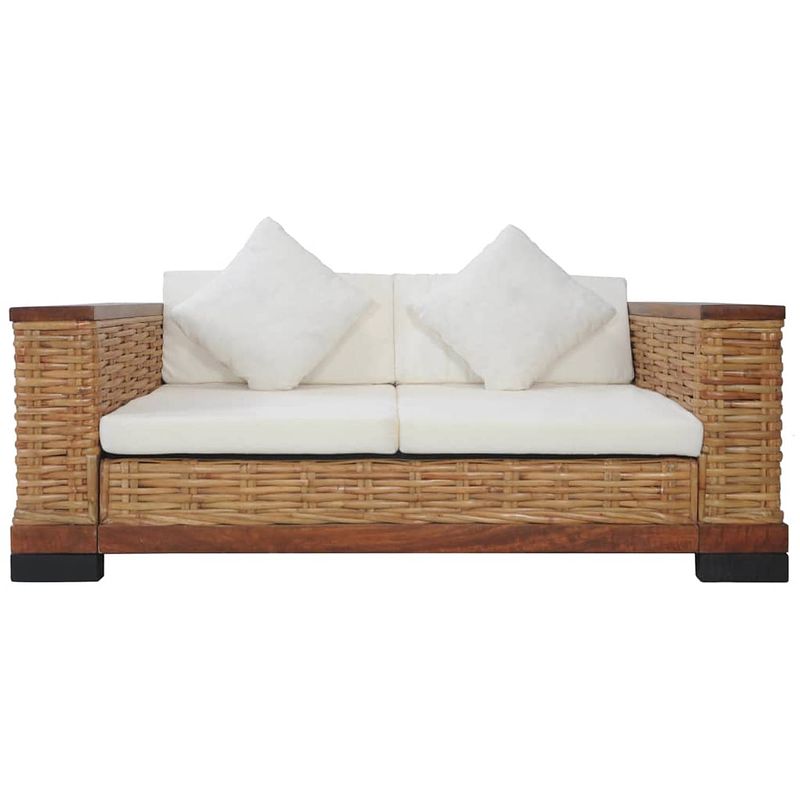 Foto van The living store natuurlijk rattan tweezitsbank - 155x78x66cm - bruin - crèmewit kussen