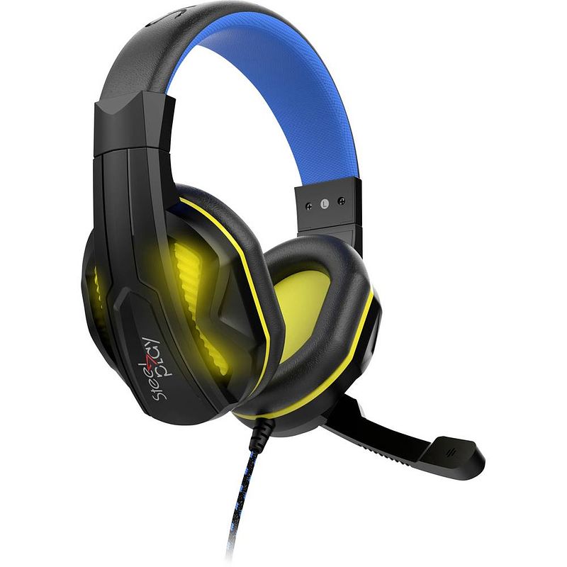 Foto van Steelplay hp47 over ear headset kabel gamen stereo zwart/blauw volumeregeling, microfoon uitschakelbaar (mute)