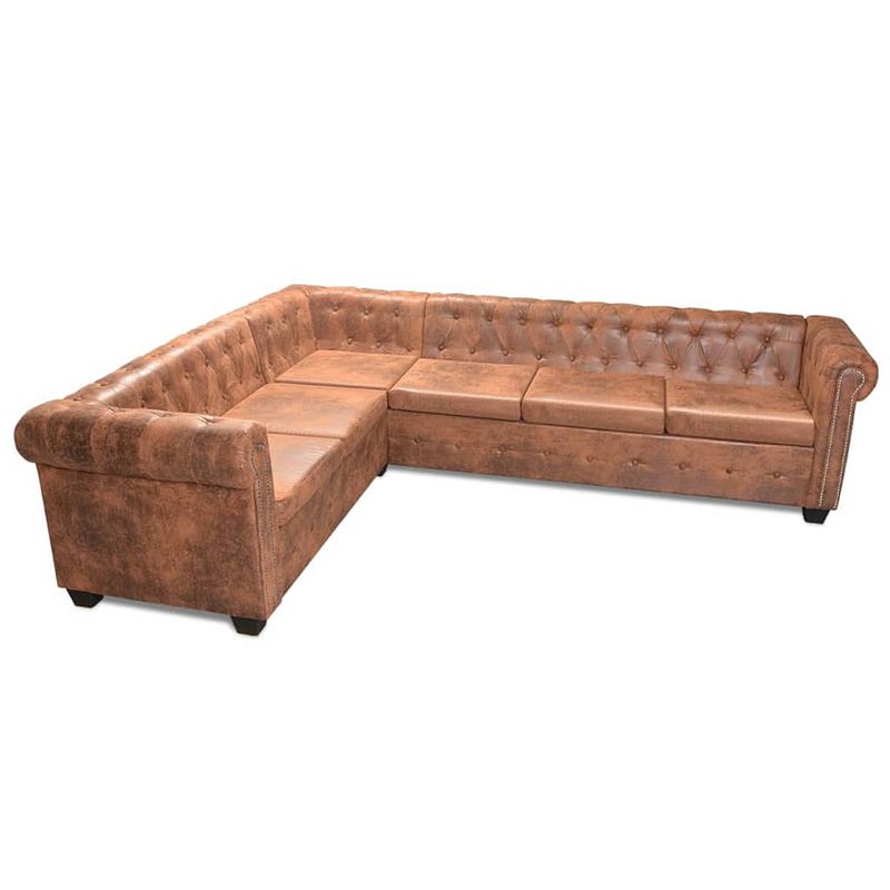 Foto van The living store chesterfield bank - 6-zits - bruin - 260 x 205 x 73 cm