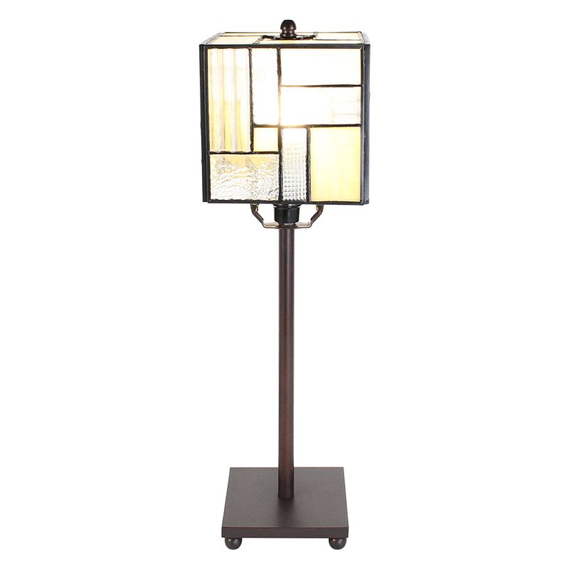 Foto van Haes deco - tiffany tafellamp bruin, beige, wit 13x13x28 cm fitting e14 / lamp max 1x25w