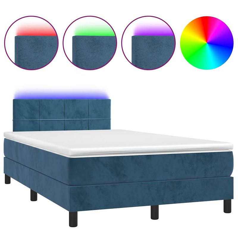 Foto van Vidaxl boxspring met matras en led fluweel donkerblauw 120x200 cm