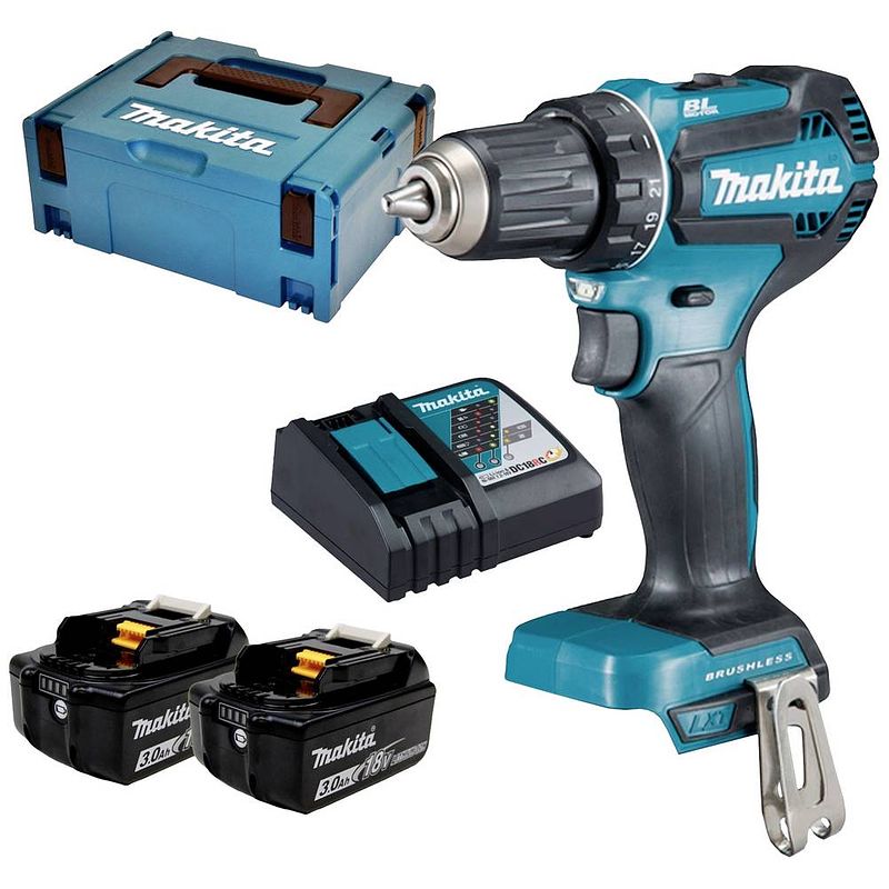 Foto van Makita makita ddf485rfj accu-schroefboormachine 18 v 3 ah li-ion incl. 2 accus, incl. koffer, incl. lader