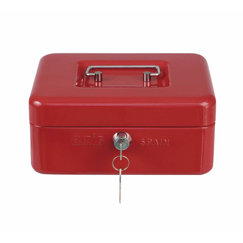 Foto van Amig geldkistje met 2 sleutels - rood - staal - 25 x 18 x 9 cm - inbraakbeveiliging  - geldkistjes