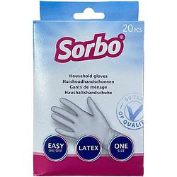 Foto van Sorbo universele huishoudhandschoenen - wegwerp latex handschoenen - one size - 20 stuks - stevig en comfortabel