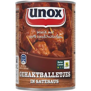 Foto van Unox gehaktballetjes in satesaus 420g bij jumbo