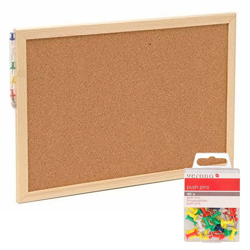 Foto van Prikbord incl. 40x punaises gekleurd - 22 x 30 cm - kurk - prikborden