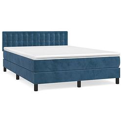 Foto van The living store boxspringbed - donkerblauw stoffen bedframe - 193 x 144 x 78/88 cm - pocketvering matras - middelharde