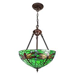 Foto van Clayre & eef groene hanglamp tiffany ø 31*155 cm e27/max 2*60w 5ll-9336gr