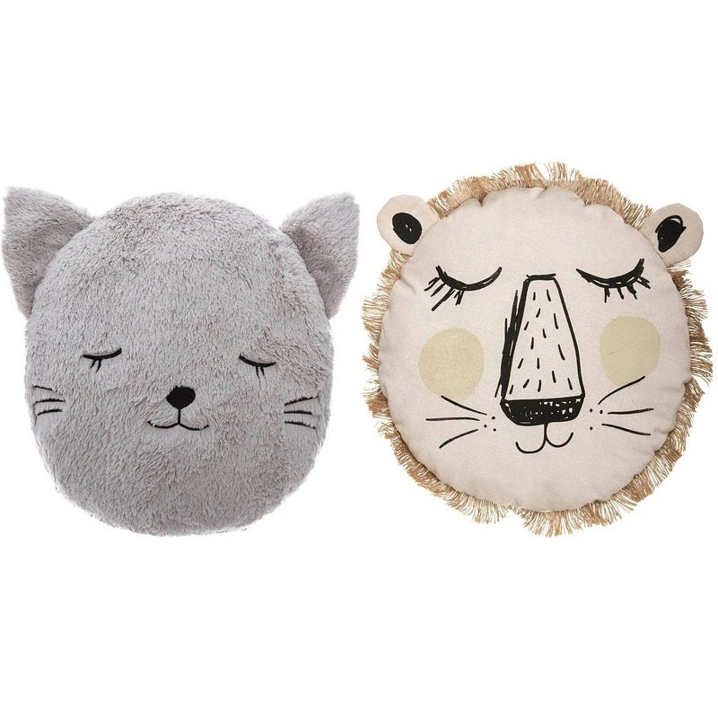 Foto van Dieren sierkussen set kinderkamer - kat/leeuw - 27/38 cm - polyester - sierkussens