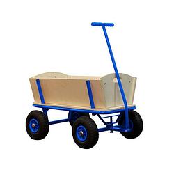 Foto van Sunny billy beach wagon / bolderkar van blank hout bolderwagen met luchtbanden in blauw