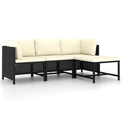 Foto van Vidaxl 4-delige loungeset met kussens poly rattan zwart