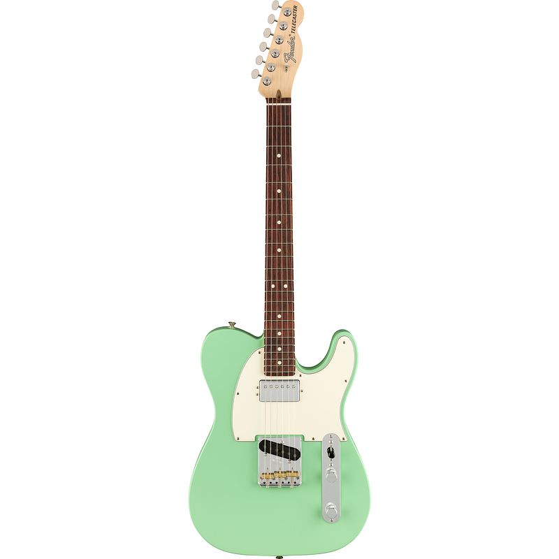 Foto van Fender american performer telecaster hum satin surf green rw met gigbag