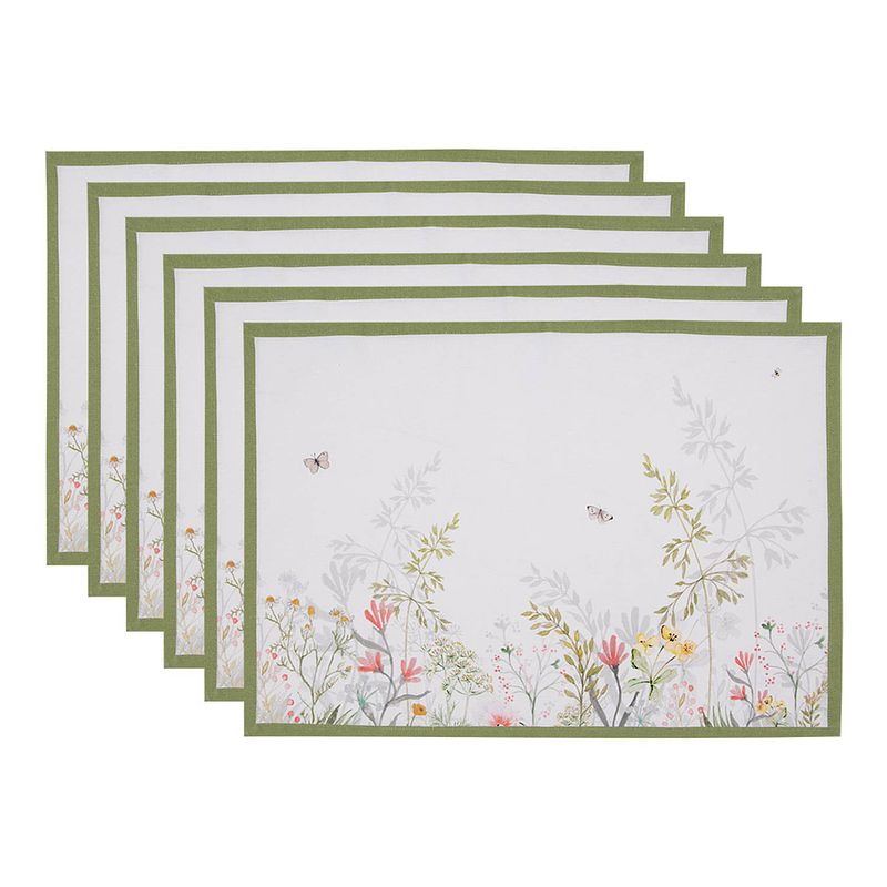 Foto van Clayre & eef placemats set van 6 48x33 cm wit katoen bloemen wit