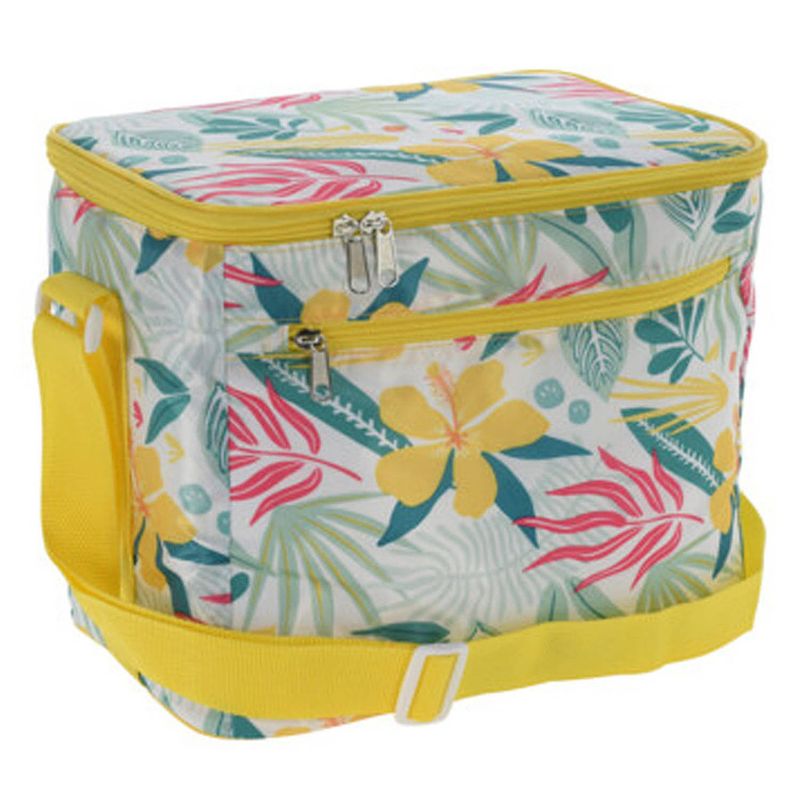 Foto van Kleine koeltas voor lunch tropical flowers geel/creme 30 x 20 x 25 cm 12 liter - koeltas