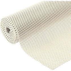 Foto van Non slip grip mat beige 45x125 cm antislipmat gaas patroon voor bureaus en keukenlades interieuraccessoires