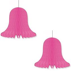 Foto van 2x kerst/feest decoratie klokken fuchsia 20 cm - hangdecoratie