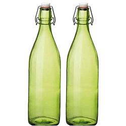 Foto van Set van 2x stuks groene giara flessen van 1 liter met dop - waterflessen