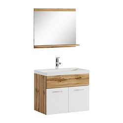 Foto van Badplaats badkamermeubel montreal 02 60cm met spiegel - eiken met hoogglans wit