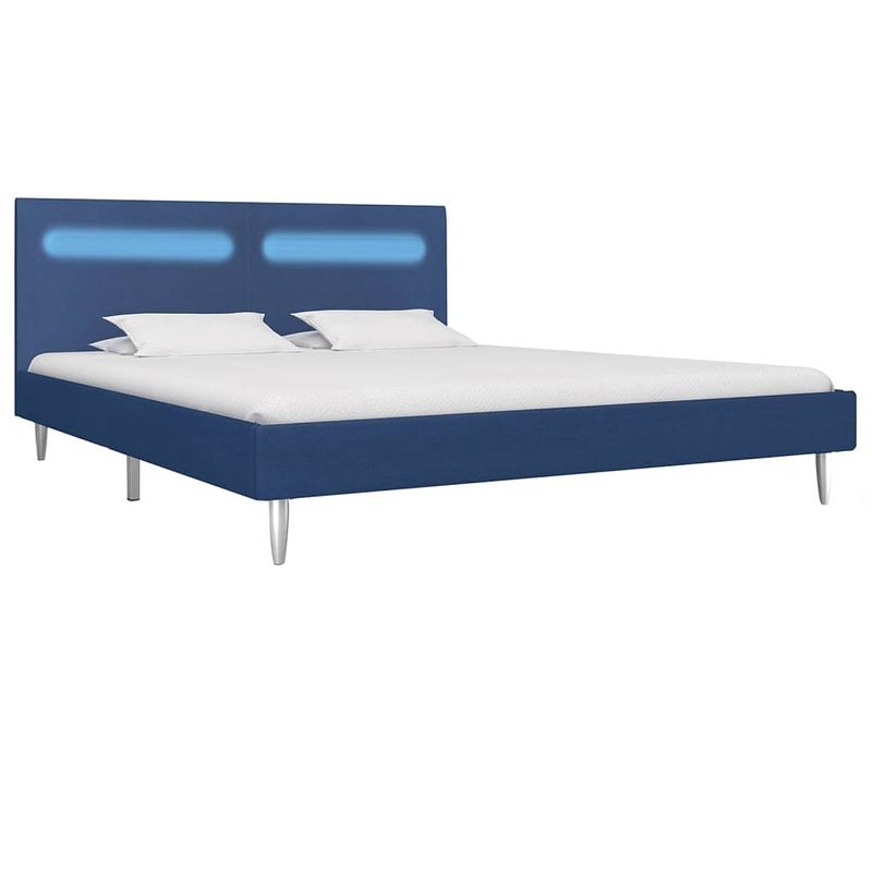 Foto van The living store bedframe led-strip - 208 x 165 x 81 cm - blauw - mdf en stof - geschikt voor 160 x 200 cm matras - met