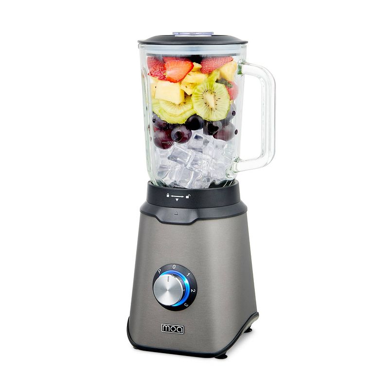 Foto van Moa tb61t - blender met glazen kan - 1,5 liter - grijs - titanium - 1000 watt