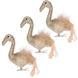 Foto van 3x stuks decoratie vogels op clip flamingo goud 13 cm - kersthangers