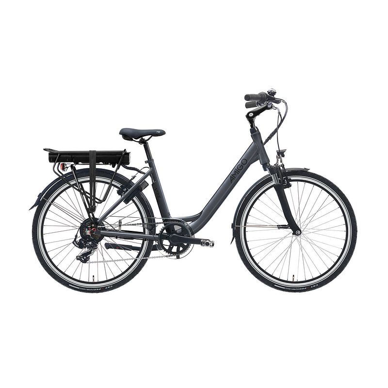 Foto van Amigo elektrische stadsfiets e-vibe d2 26 inch 43 cm dames 7v v-brakes matgrijs