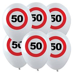 Foto van 12x leeftijd verjaardag ballonnen met 50 jaar stopbord opdruk 28 cm - ballonnen