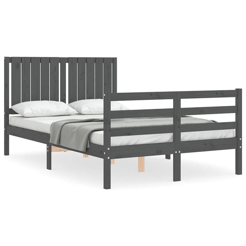 Foto van The living store-bedframe-met-hoofdbord-massief-hout-grijs-120x200-cm - bed