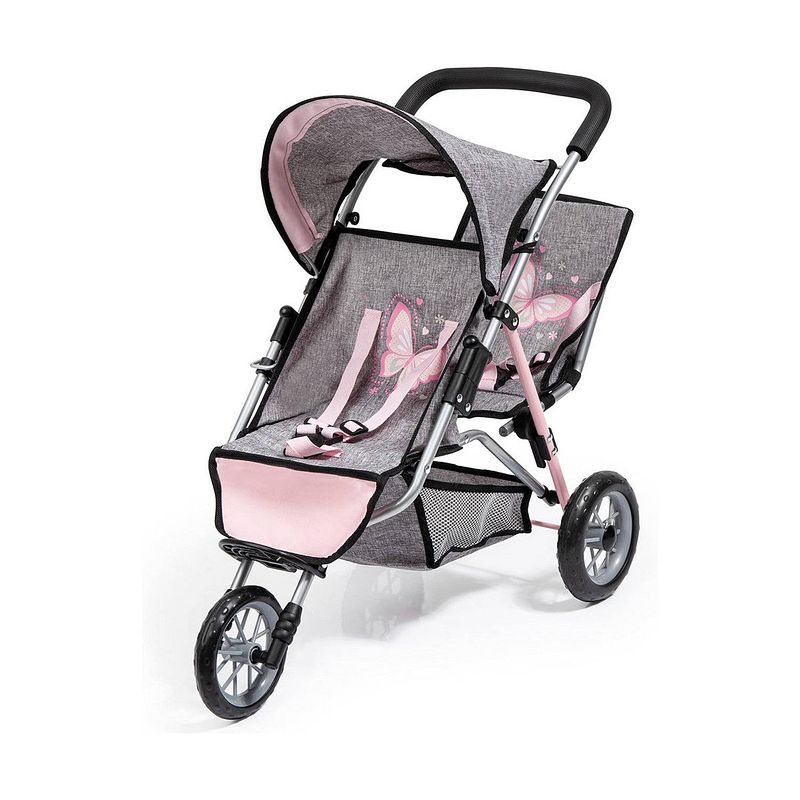 Foto van Poppenwagen reig jogger grijs roze wielen x 3 tweeling