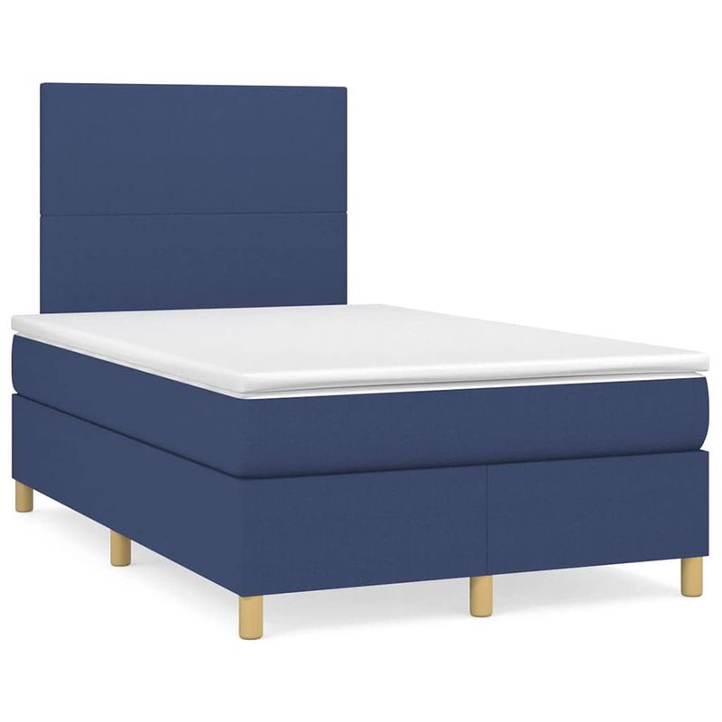 Foto van The living store boxspring bed - blauw - 203 x 120 x 118/128 cm - pocketvering matras - middelharde ondersteuning