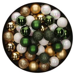 Foto van 42x stuks kunststof kerstballen mix wit/goud/donkergroen 3 cm - kerstbal